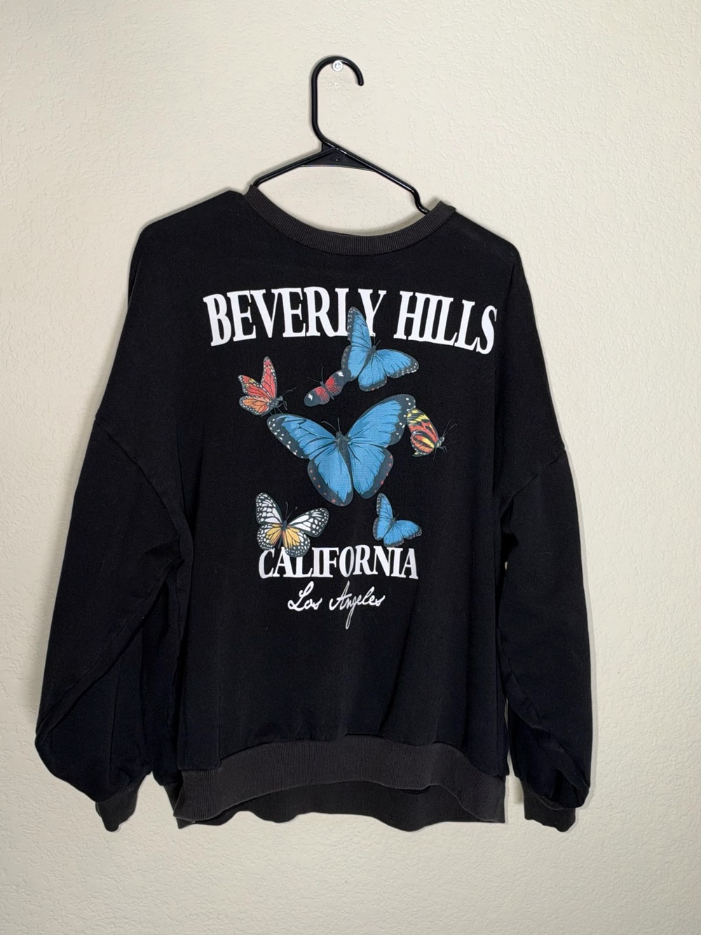 Beverly Hills California Butterfly Crewneck Sweater - Black